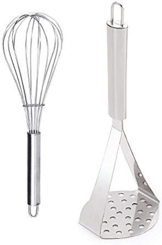 Avi enterprise Stainless Steel Set of 1 Egg Whisk and 1 Potato Masher Stainless Steel Balloon Whisk(Pack of 2)