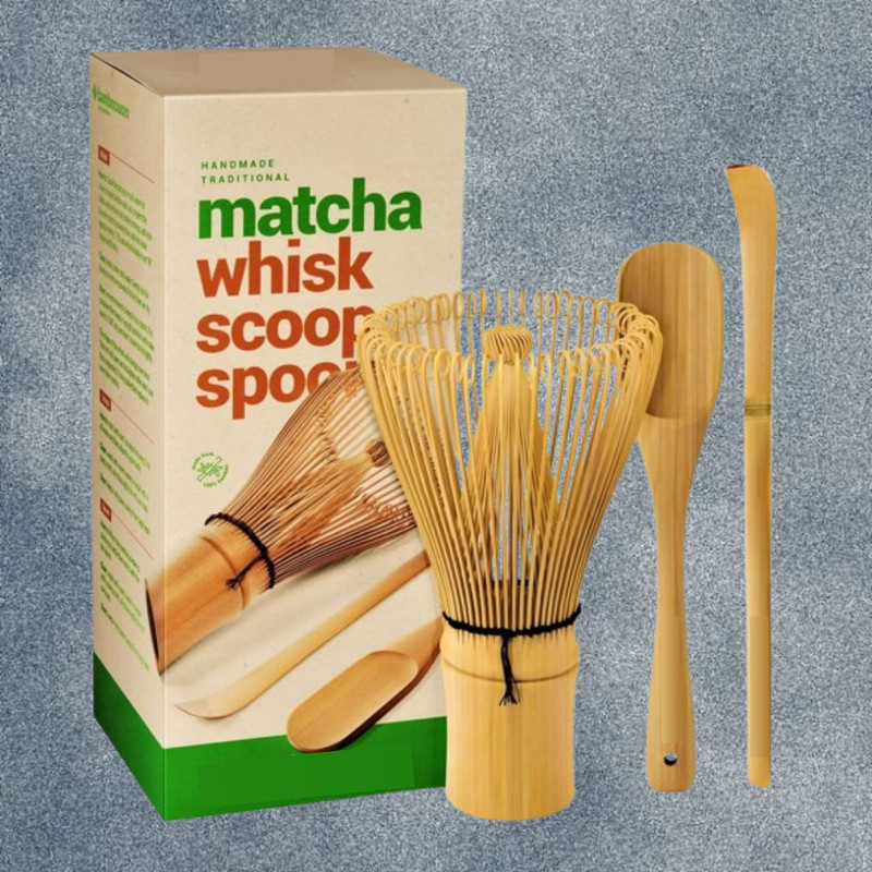 YJENTERPRISE Premium Bamboo Matcha Tea Whisk and Scoop Accessory Kit Bamboo Coil Whisk