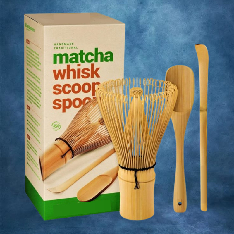 Sueriv Natural Bamboo Matcha Whisk and Measuring Tool Set for Tea Bamboo Coil Whisk