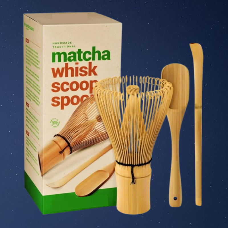 Jrvent High-Froth Matcha Whisk with Accurate Measuring Scoop Set Bamboo Coil Whisk