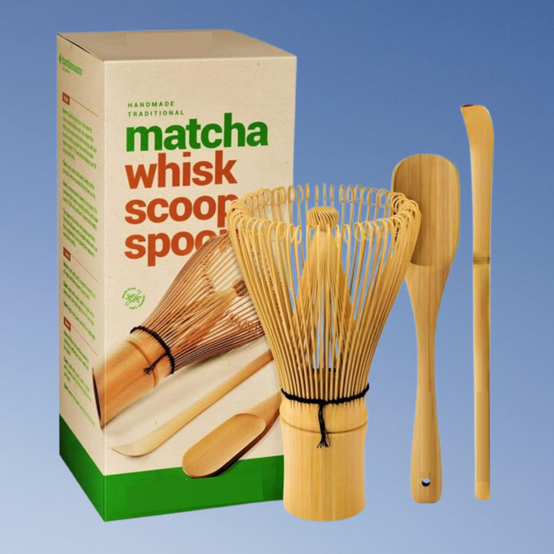 Jrvent Durable Bamboo Tea Whisk with Deep Scoop and Long Spoon Bamboo Coil Whisk