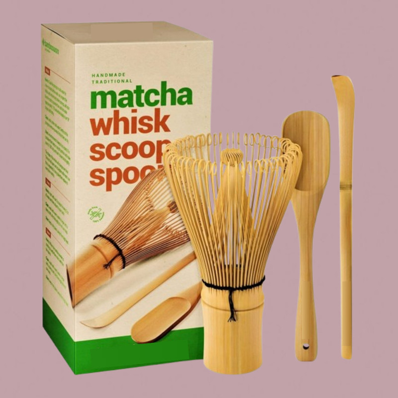 Sueriv Premium Matcha Whisk and Scoop Kit for Smooth Green Tea Bamboo Coil Whisk