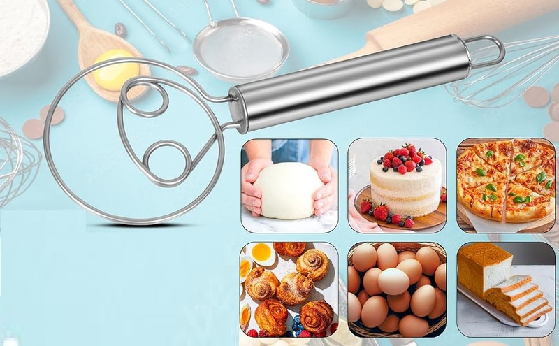 ActrovaX Steel Handle Dough Mixer Hand Tool for Bread Stainless Steel Coil Whisk