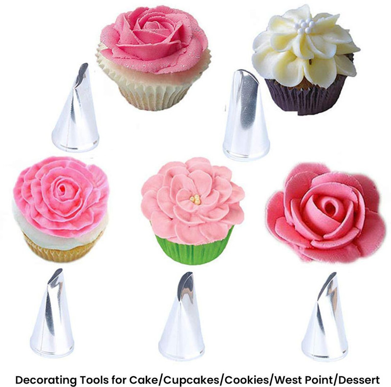 Urban Products 5pcs/Set Rose Piping Nozzle Cake Cream Decorating Tips Stainless Steel Petal Icing Nozzle(Steel Pack of 5)