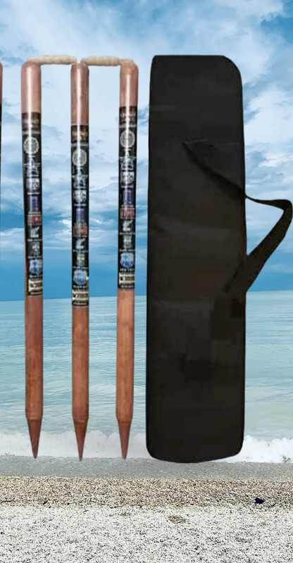 AMN SPORTS Good Quality Brown Wooden Stumps For Cricket 3 Stumps Set 2 Bails 1 Bag(Free)(Brown)
