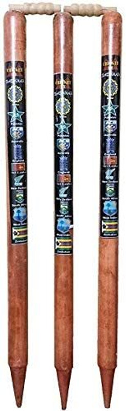 row Wooden Cricket Stumps Set of 3 with 2 Bails for Kids Adults Practice Training(Brown)