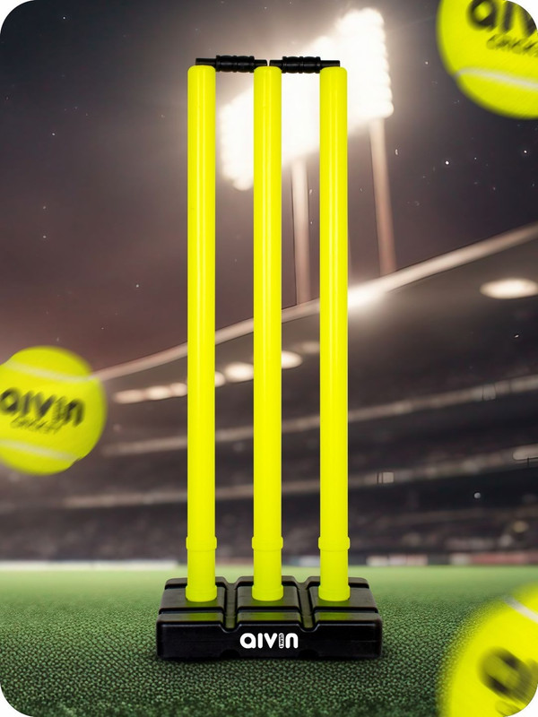 AIVIN Bowled Cricket Stumps Set (6 Wickets + 4 Bails + 2 Base)(Yellow)