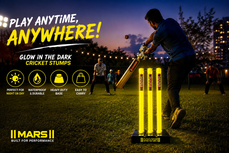 MARS GLOW IN DARK NEON YELLOW PREMIUM PLASTIC /PVC/HARD FIBER CRICKET STUMPS/WICKETS(Black, Yellow)
