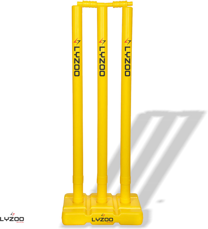 Lyzoo Heavy Duty Plastic Cricket Stumps Wickets Sets 3 Stumps+2 Bails+1Base Full Size(Yellow)