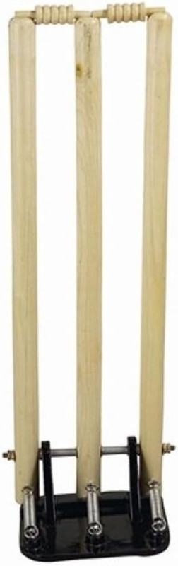 CF SPORTS Cricket Stumps Set Wickets Wooden Spring Returns 3 Stump, 2 Bails and Iron Stand(Beige)