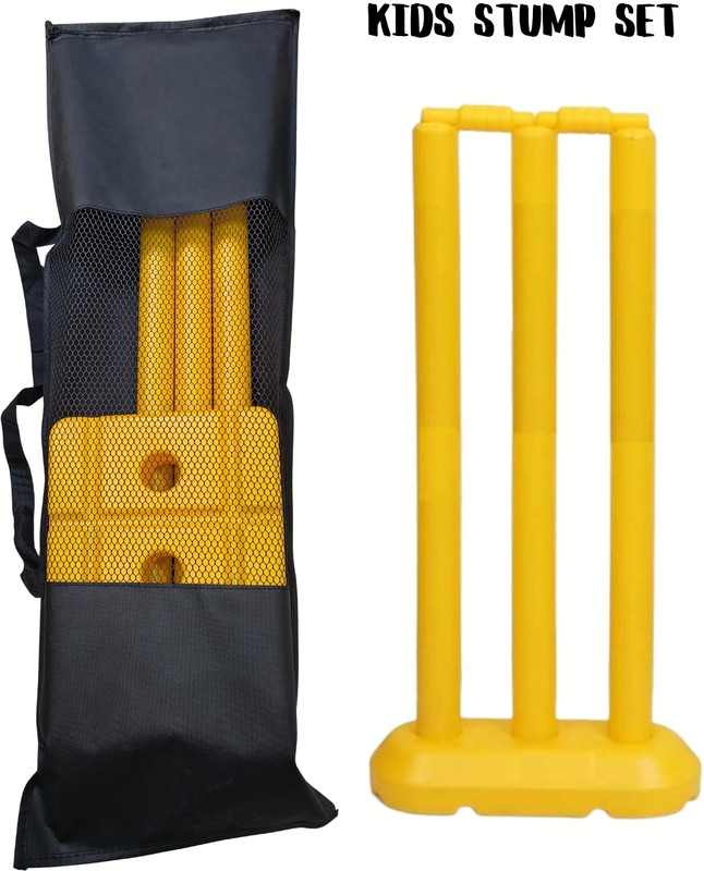 STRENIX Stump Set With Bag Kids 24 Inch PVC 3 Wickets 2 Bails Base Yellow Young Champs(Yellow)