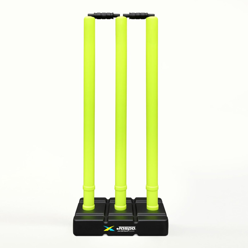 Jaspo Cricket Wicket Set – 30 Inch Neon Colour Plastic Stumps with Stand & Bails(Yellow)