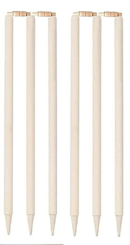 Forgesy Wooden 6 Cricket Stumps/Wickets with Bails (White, Full Size)(White)