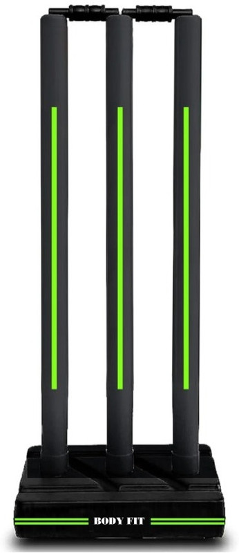 BodyFit Cricket Wicket Set Heavy Duty Plastic Standard Size 3 Stumps+2 Bails+1 Stand(Black)