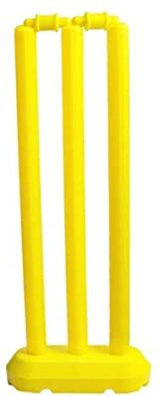 Forgesy Wicket Stump Set for Backyard Cricket - 3 Stumps + 2 Bails +1 Base (Yellow)(Yellow)