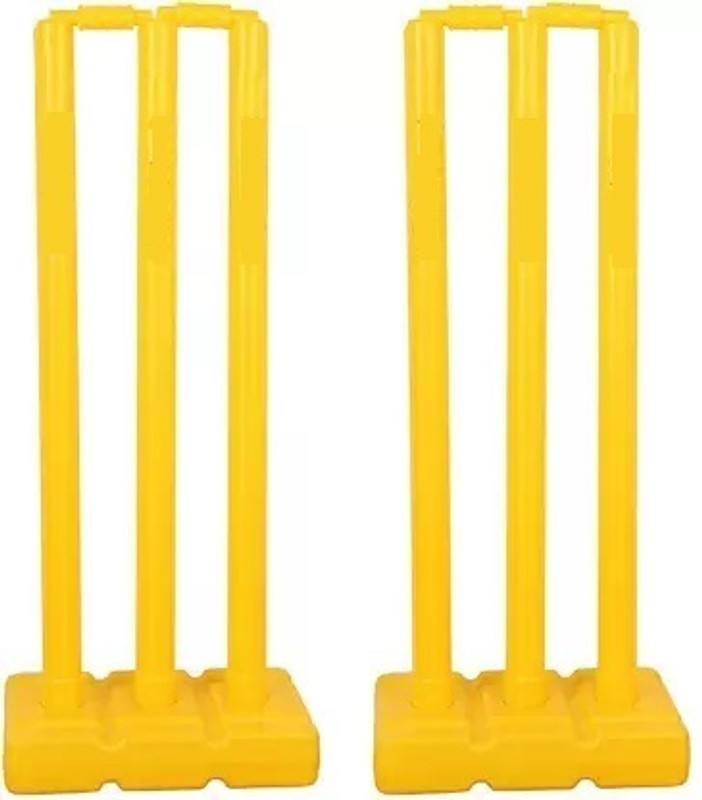 LCARNO Heavy Cricket Stumps 2-Complete Set 6 Stumps -2 Base - 4 Bails (Yellow)(Yellow)