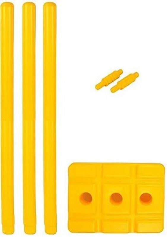 AtNSports Yellow Hard Plastic Wicket set 3 stump 2 bail and 1 base stand(Yellow)