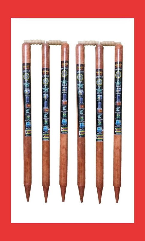 AMN SPORTS mrf Natural Brown Set of 3 Stumps With 2 Bails (Brown)(Brown)