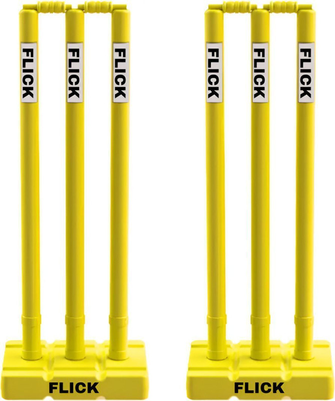 Flick SPORTS Plastic Stump Set (Set of 2) - 6 Stumps, 2 Base and 2 Bails (Yellow)(Yellow)