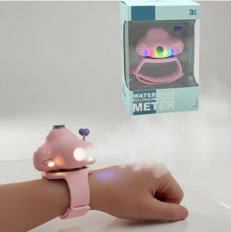 BAIRNINO Mini Mist Maker Watch for Kids, Water Replenishment Meter with Cool LED Glow(Pink)