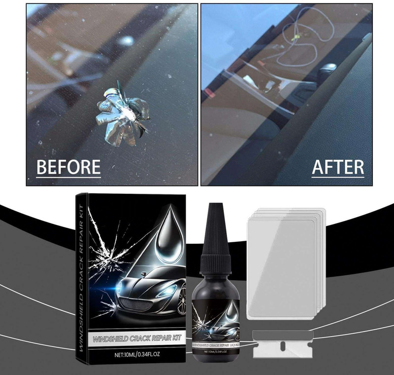 EUROAUTOGO Windshield crack repair formula, for repairing long cracks, holes, cracks Pack 1 Windshield Repair Kit
