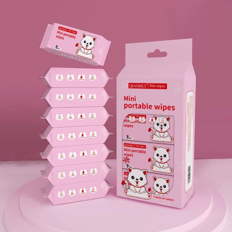 Miyaniimpex Small Travel Wet Tissues for Face and Hands-8 Pcs Pocket Pack Wipe Warmer