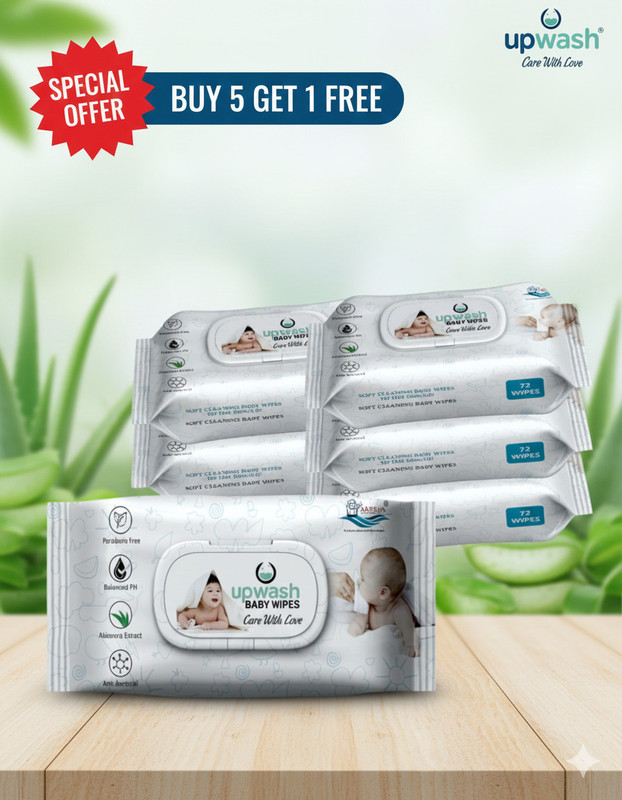 UPWASH BEST Baby Wipes with Aloe\Vera Pack Of 6 (72*6 Wipes) Wipe Warmer