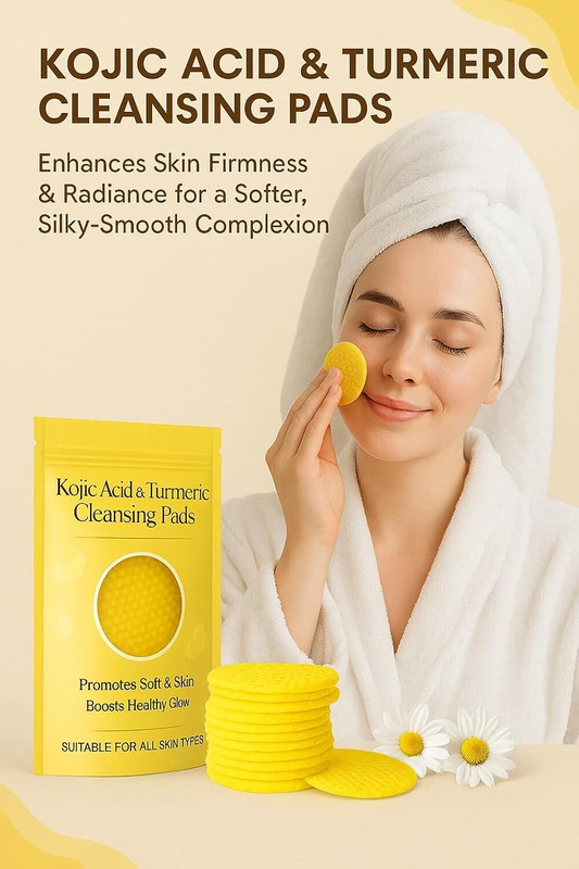 OXXIHOME Kojic Acid Cleansing Pads, 60 Count Turmeric and Kojic Acid Pads 3 Wipe Warmer