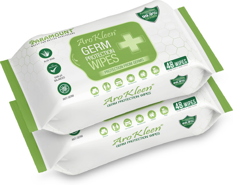 ARO KLEEN Germ Protection Wipes, Disinfectant Wet Wipes for Skin & Surfaces (Pack of 2)(96 Wipes)