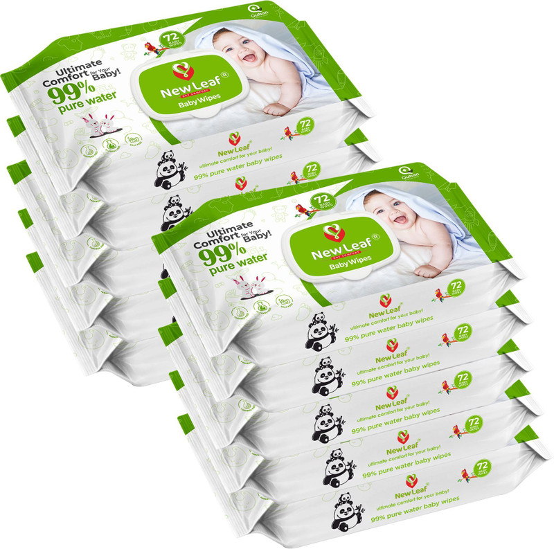 Newleaf Premium Baby Wipes | 99% Pure Water, Aloe Vera & Glycerine with Lid, Pack of 10(720 Wipes)