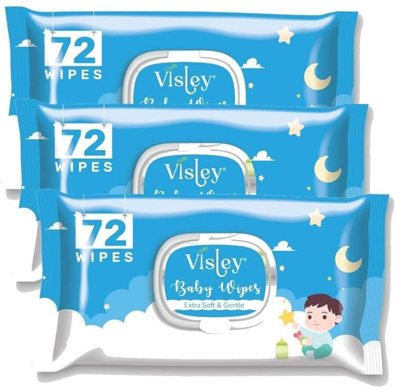 Visley Baby Wipes Pack of 3 | Aloe Vera & Vitamin E | Soft, Safe & Alcohol-Free(216 Wipes)
