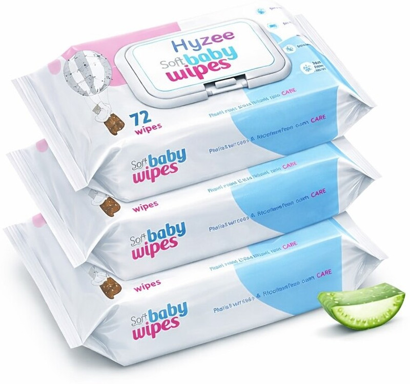 HYZEE Soft Care Aloe Baby Wet Wipes | Alcohol-Free | Gentle | 72 Pulls Safe Car(3 Wipes)