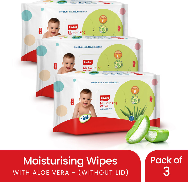 LuvLap Paraben Free wipes for baby with Aloe Vera, Fragrance Free, 72 wipes/pack(216 Wipes)