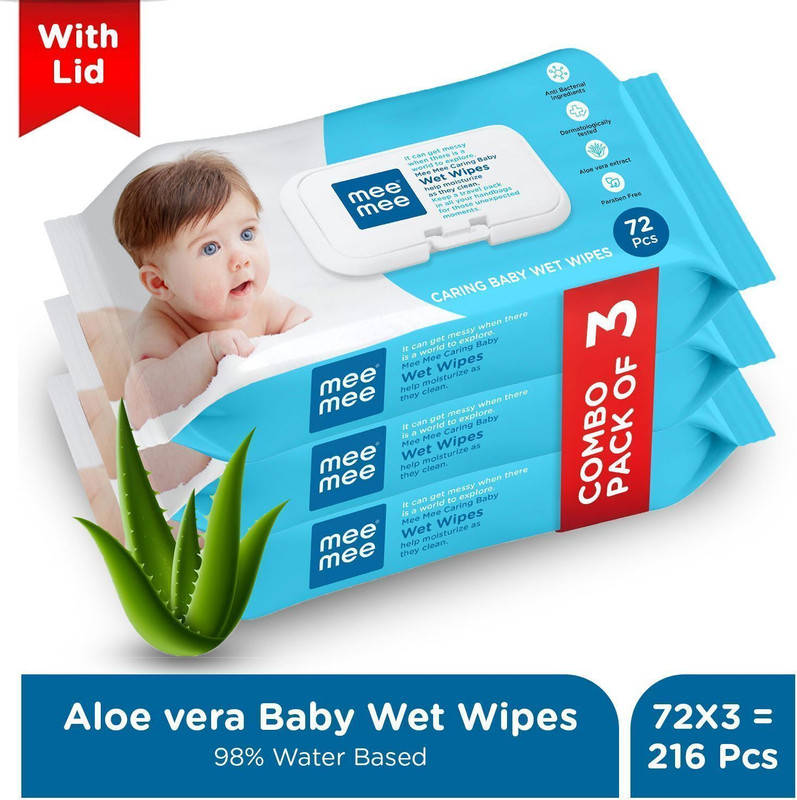 MeeMee wet wipes with lid pack of 3 72 count each(3 Wipes)