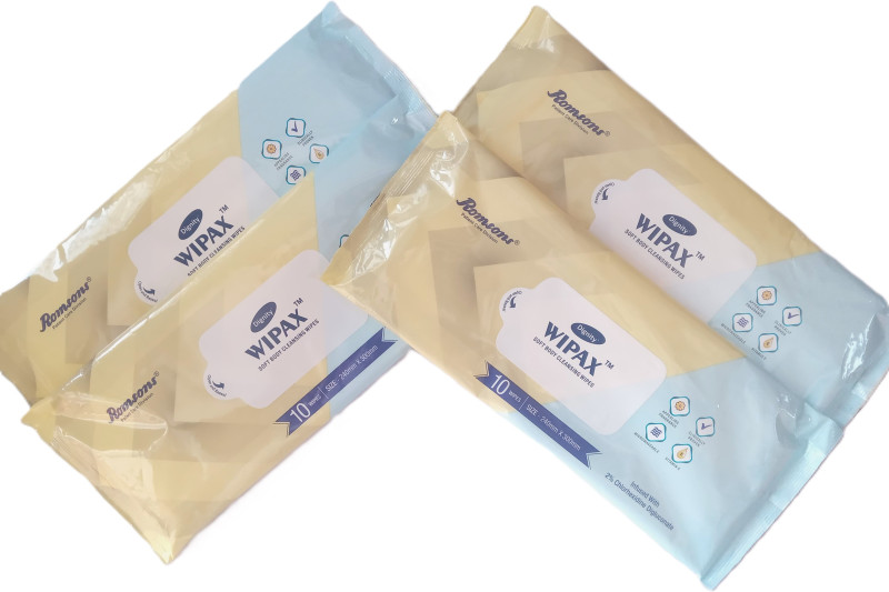 Romsons Wipax Soft Body Cleansing Wipes for Adults Pack of 4 (Combo Pack 40psc.)(40 Wipes)