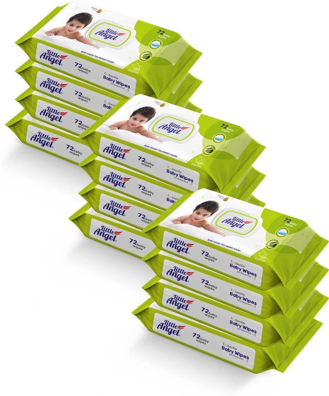 Little Angel Super Soft Cleansing Baby Wipes Lid Pack, 864 Count,Pack of 12,72 count/pack(864 Wipes)