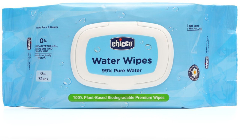 Chicco Water Wipes - 100% Plant Based & Dermatologically Tested(72 Wipes)