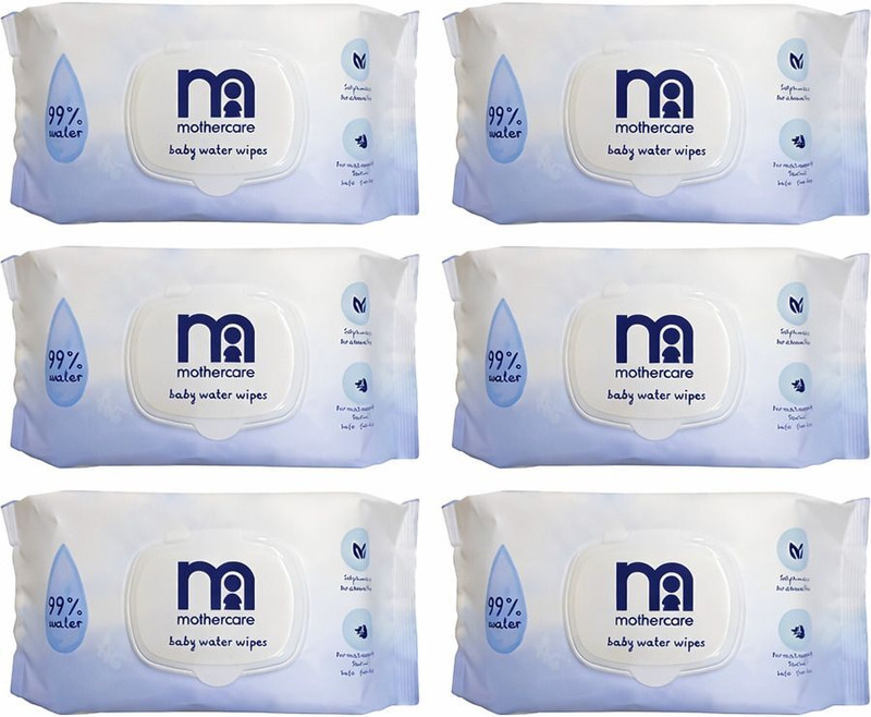 Mothercare 99% Pure Baby Water Wipes | Gentle on Skin | Fragrance & Paraben Free| Pack of 6(480 Wipes)