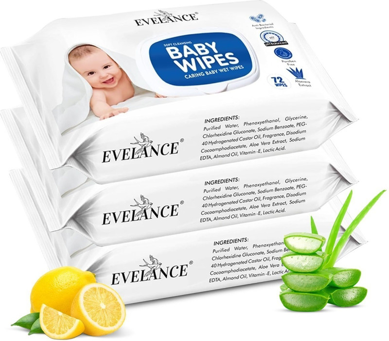 EVELANCE Baby Wipes With Lid Pack Of 3(216 Wipes)