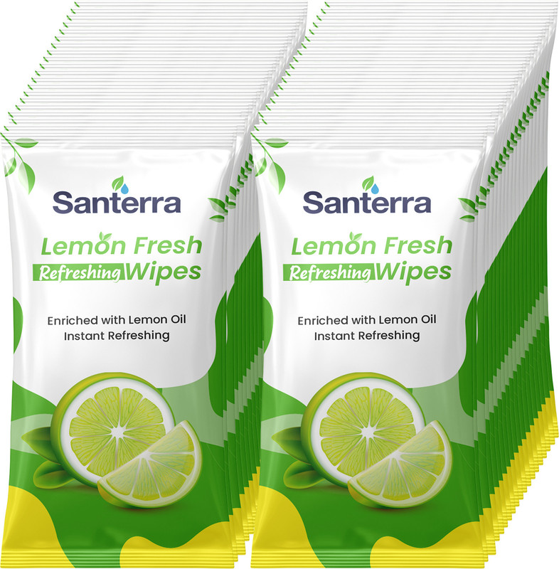Santerra Go Refreshing Wipes Enriched with Lemon Perfect For Travel, Work, Gym Pack Of 40(40 Wipes)