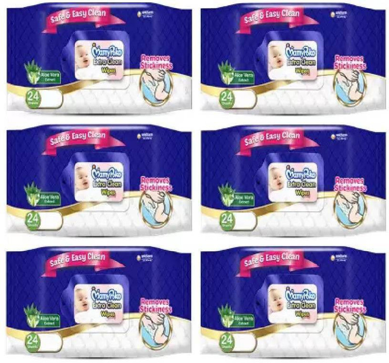 MamyPoko Extra clean wipes with Aloe vera - 24 Wipes (Pack of 6)(6 Wipes)