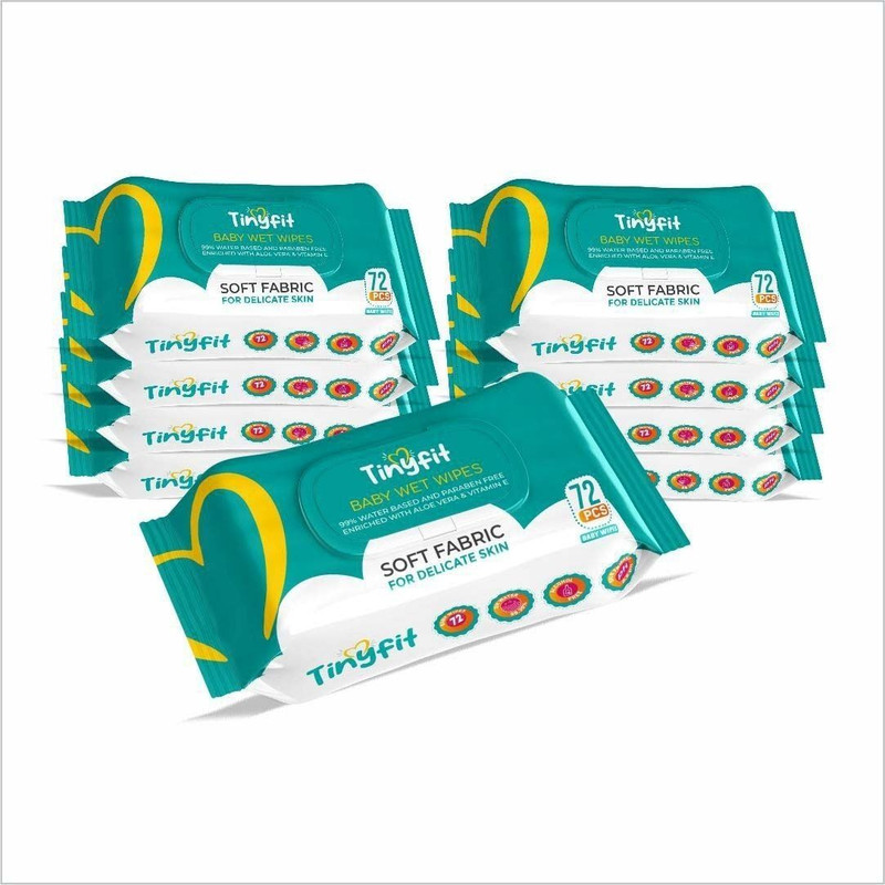 TINYFIT Baby Wipes with Aloe Vera & Vitamin E, 99% Water Based, Paraben Free, Lid Pack(648 Wipes)