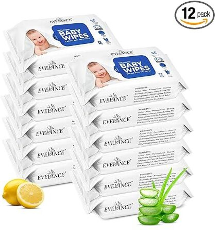 EVELANCE CARING BABY WET WIPES WITH LID 72 IN 1 PKT(864 Wipes)