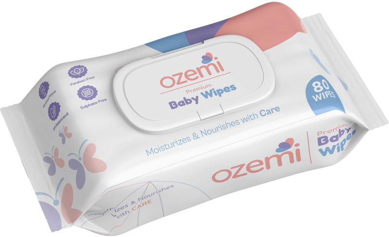 Ozemi Baby Wipes Extra Thick with Aloe Extract and Plant Based Fabric | Pack of 1 -(80 Wipes)