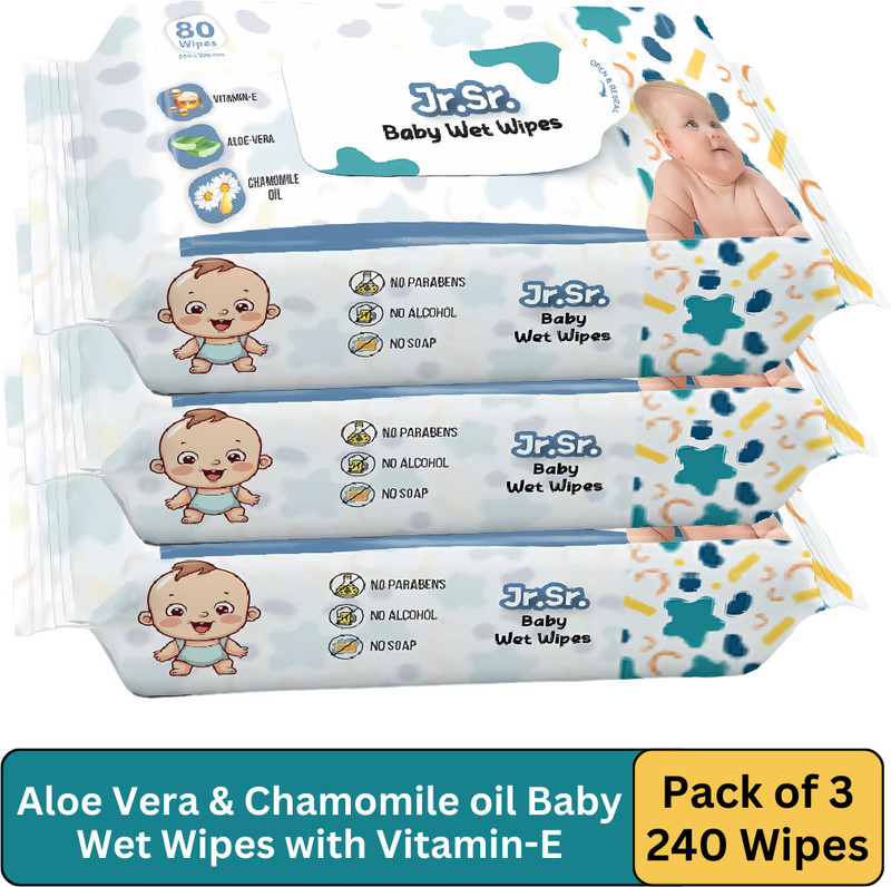 Jr. Sr. Baby Wipes with Aloe Vera, Vitamin E & Chamomile Oil | Pack of 3(240 Wipes)