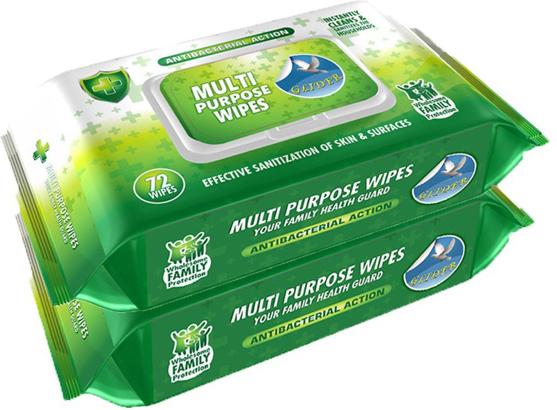 GLIDER Multipurpose Skin and Surface Wipes with Flip-top (Pack of 2) 144 Wipes(144 Wipes)