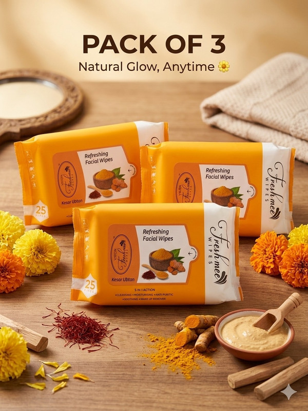 Freshmee Kesar Ubtan Facial Wipes | Instant Glow & Deep Cleansing Wipes | Removes Dirt(75 Wipes)