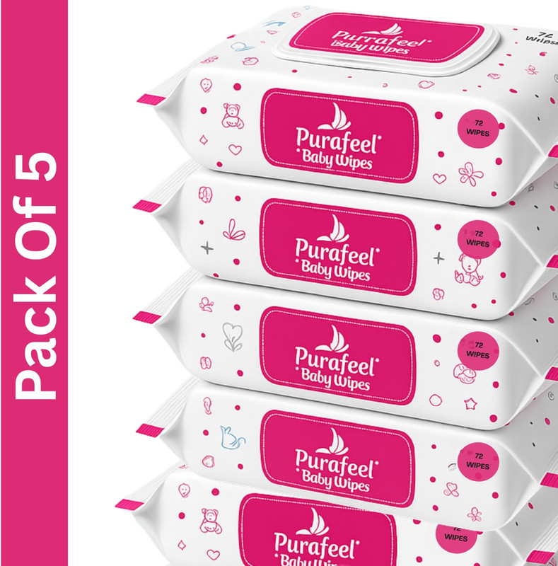 PURAFEEL 99% Pure Water Baby Wipes,Natural Plant Cloth,Thick Fabric,72 Wipes(5 Wipes)