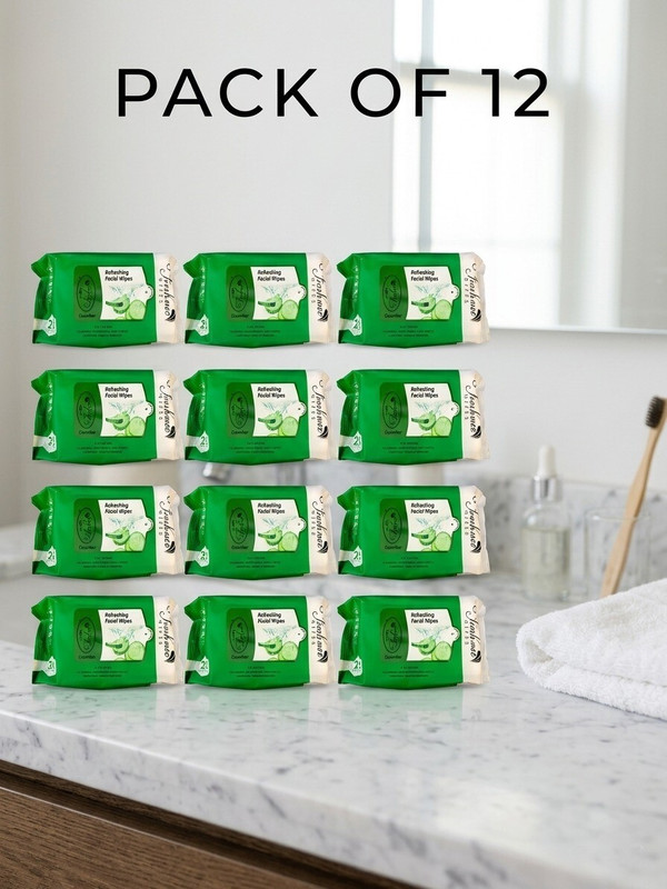 Freshmee Cucumber Facial Wipes Pack of 12| Deep Cleansing & Makeup Remover | Daily Wipes(300 Wipes)