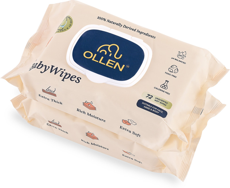 OLLEN Baby Wet Wipes with Aloe Vera Extract (Pack of 2)(144 Wipes)